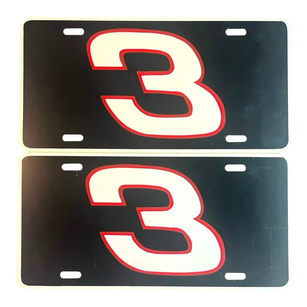 Set of Vtg #3 Dale Earnhardt Racing Nascar Black Plastic Vanity License Plate